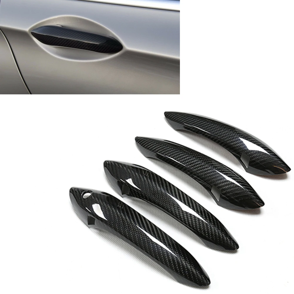 

For BMW F06 F07 F01 F02 M5 2 Door With Light Real Carbon Fiber Car Exterior Handle Cover Trim Pull Pad Catch Handknob Case Cap