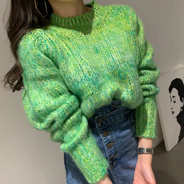 HAMALIEL New Arrival Fashion Women Knitted Loose Pullover Jumpers Autumn Winter Hit Color Mohair Soft Warm Thick Sweater Tops | Женская