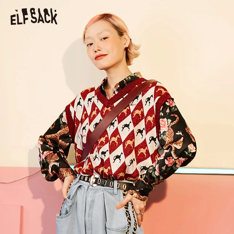 Женский винтажный свитер ELFSACK хлопковый Повседневный Трикотажный жилет без