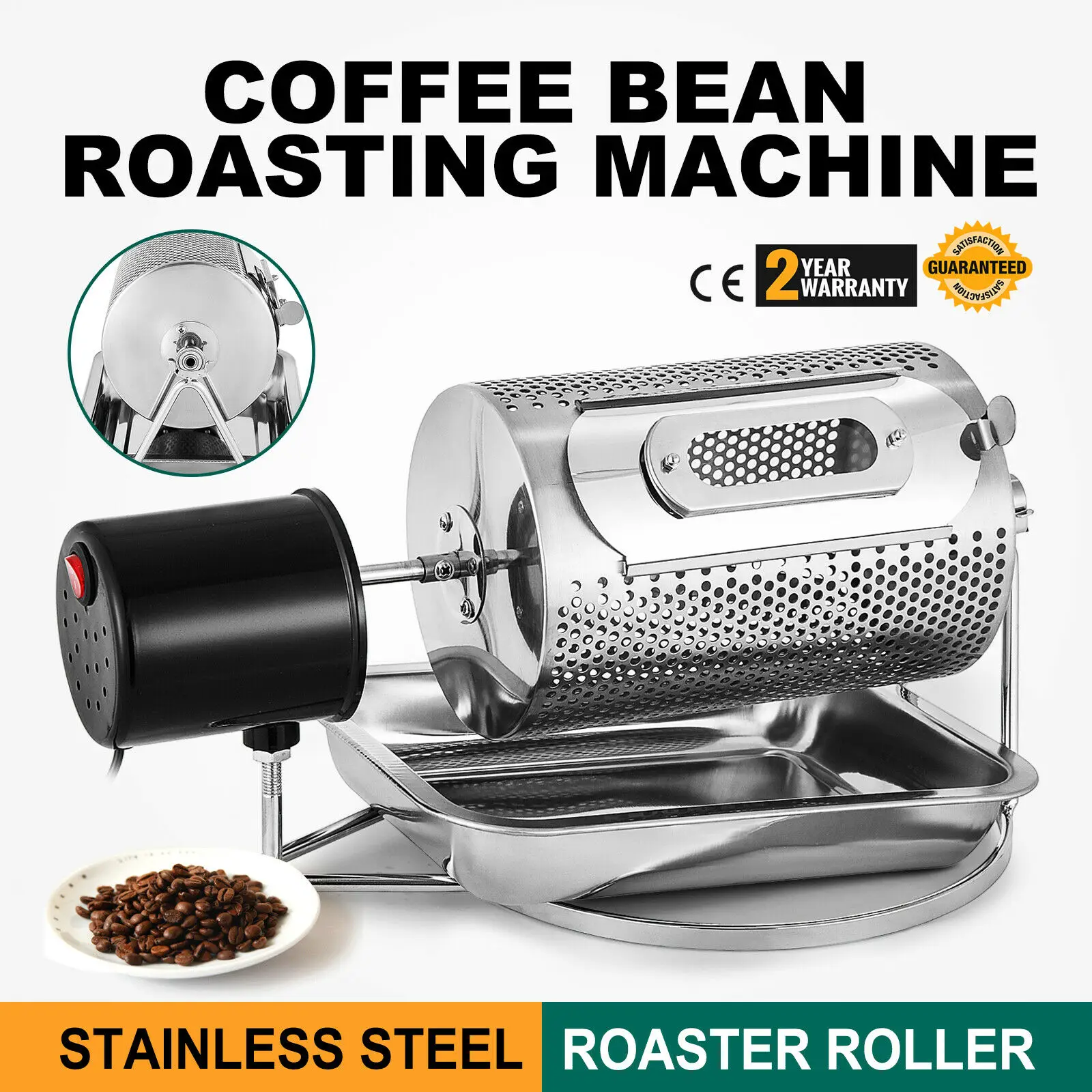 

Stainless Steel Coffee Bean Roasting Machine 220V 40W Coffee Roaster Kitchen