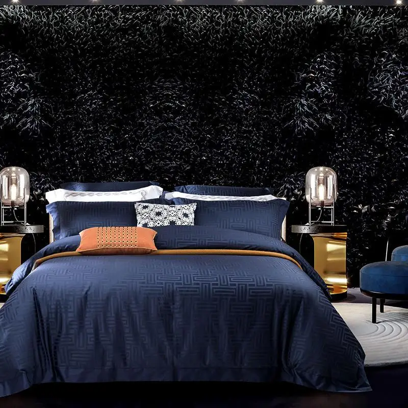 

43 Egyptian Cotton Jacquard Bedding set Queen/King size Bed set Gray Blue Duvet cover Cotton Bed sheets set parure de lit