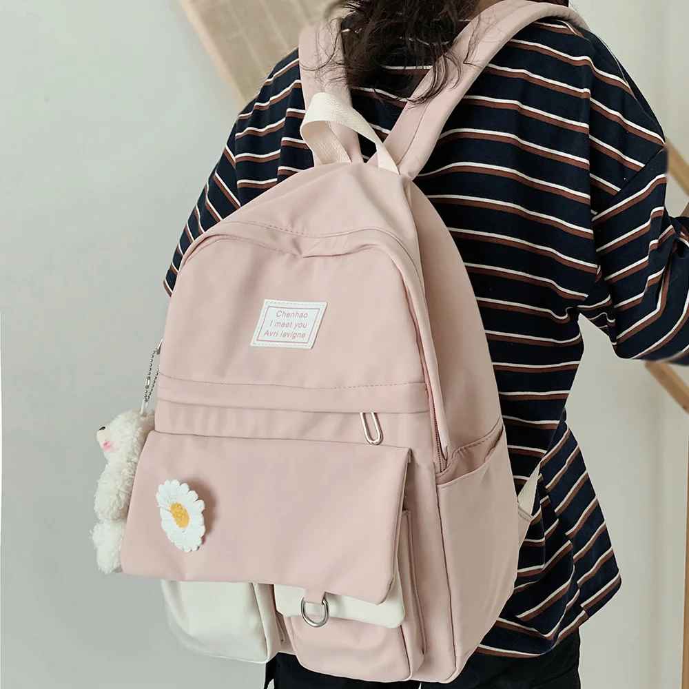 

College Student Ladies Cute Backpack Women Flower Female Harajuku School Bags Book Kawaii Backpack Nylon Girl Trendy Bag Fashion