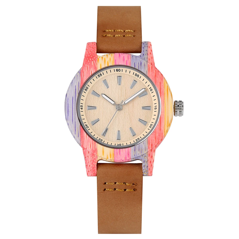 Бамбуковый чехол деревянные часы для женщин кожаный ремешок светящиеся