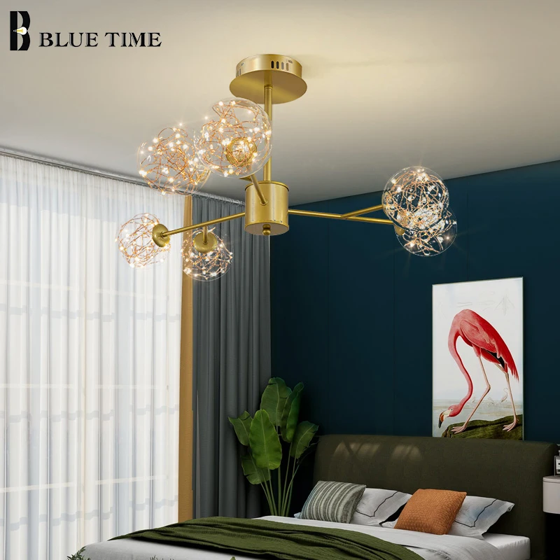 

Светодиодная Подвесная лампа с 6 лампами, Современная комнатная Подвесная лампа с золотой рамкой для гостиной, спальни, столовой, Подвесная ...