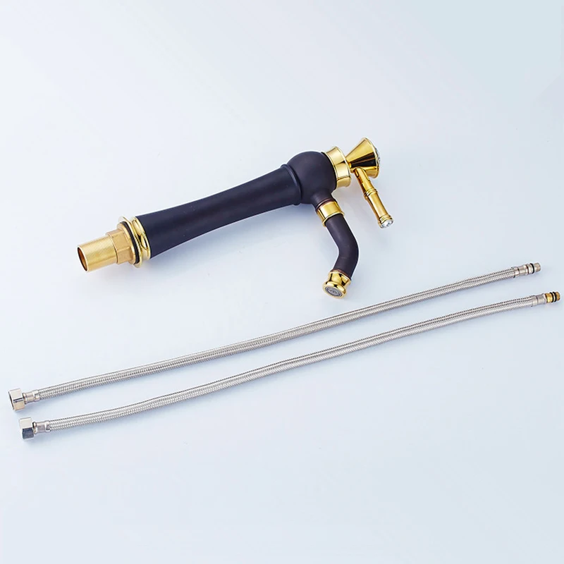 

Basin Faucets Black Faucet With Gold Crystal Decorative Free Swivel Spout Hot and Cold Mixer Deck Mount ORB Vessel Taps SY-3836R