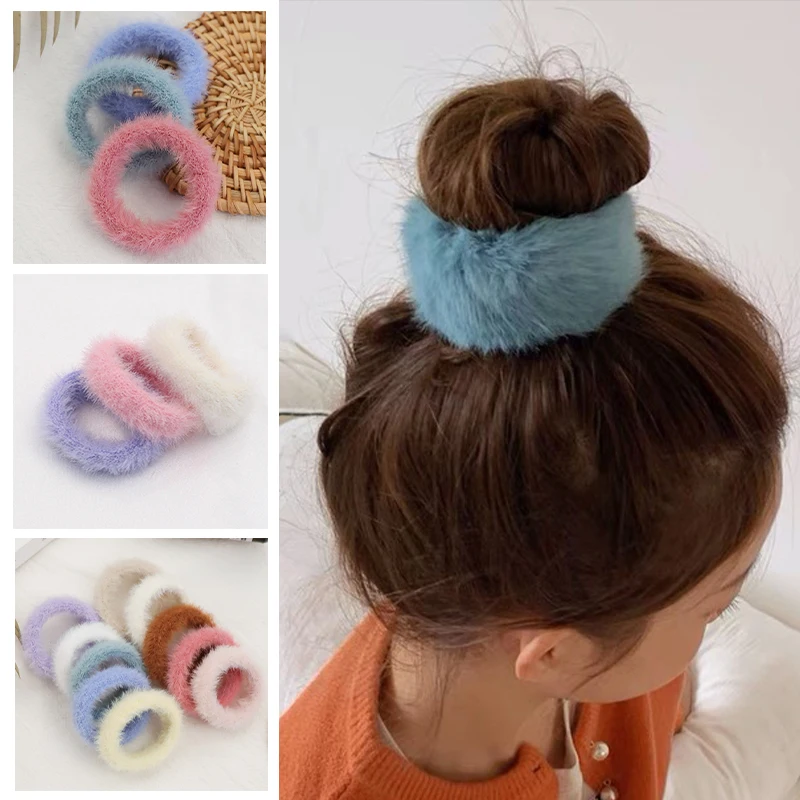 

Soft Faux Fur Elastic Hair Bands Candy Color Hair Bun Maker Ponytail Holder Hair Scrunchies For Women Girls Hair Accessories