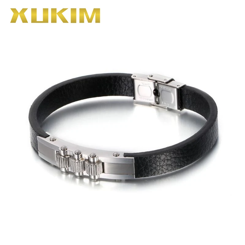 XB408-G Xukim ювелирные изделия Модные мужские ювелирные изделия черный кожаный браслет