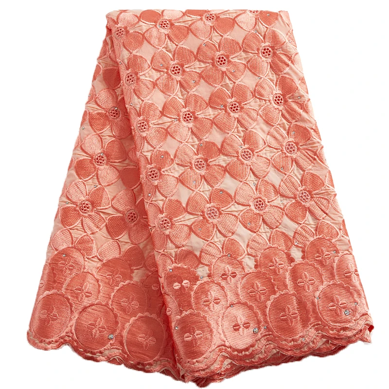 

African Lace Fabric 2021 High Quality Peach White 100% Cotton Lace Fabric 5 Yards Tulle Fabrics For Simple Wedding Dress 2442A