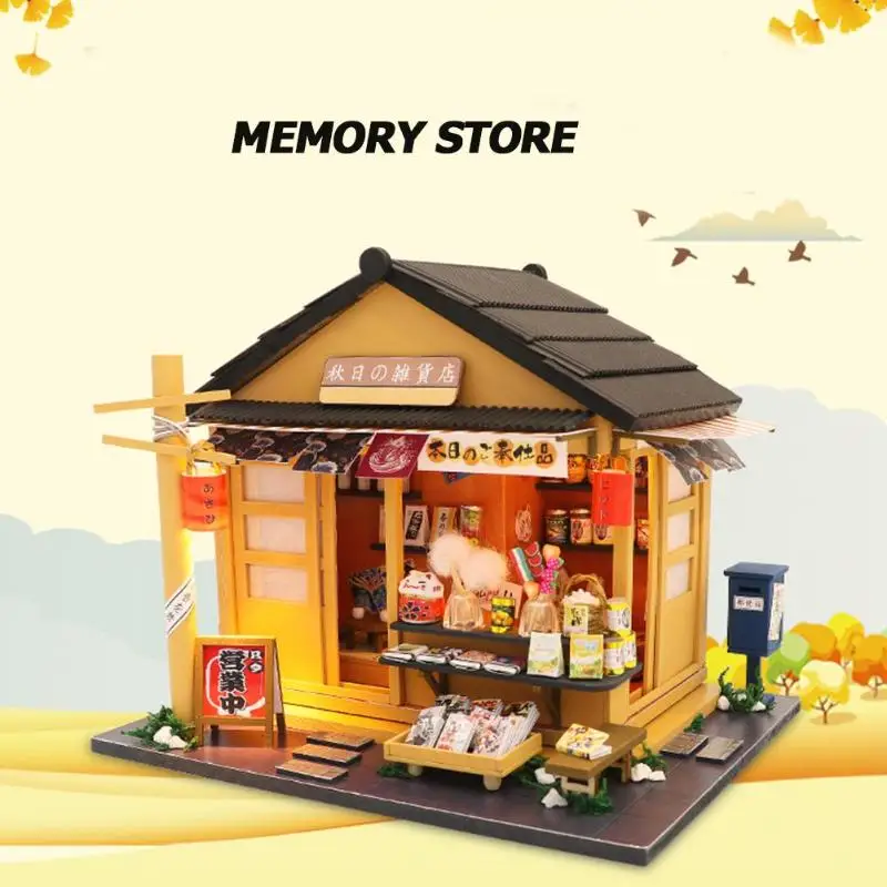 

Japanese Style Grocery Store 3D Wooden Dollhouse Miniaturas with Furnitures DIY Doll House Kit Toy for Children Brithday Gift