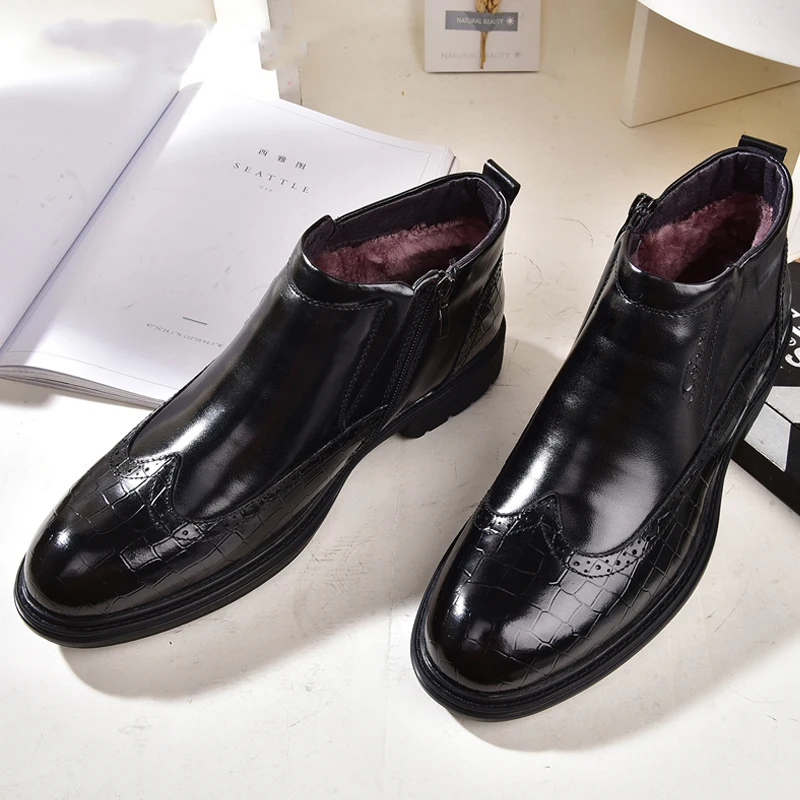 Мужские ботинки челси из натуральной кожи ZFTL черные теплые воловьей в британском