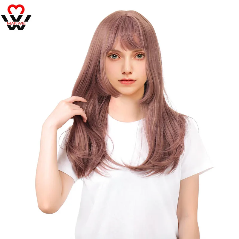 

MANWEI Pink Long straight Wig With Bangs for Women Heat Resistant Synthetic Wigs Cosplay Party Lolita Bob Hairstyles green Blue