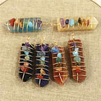 seven chakra reiki healing pendant natural stone pendant metal copper wire wound crystal columnar chakra necklace