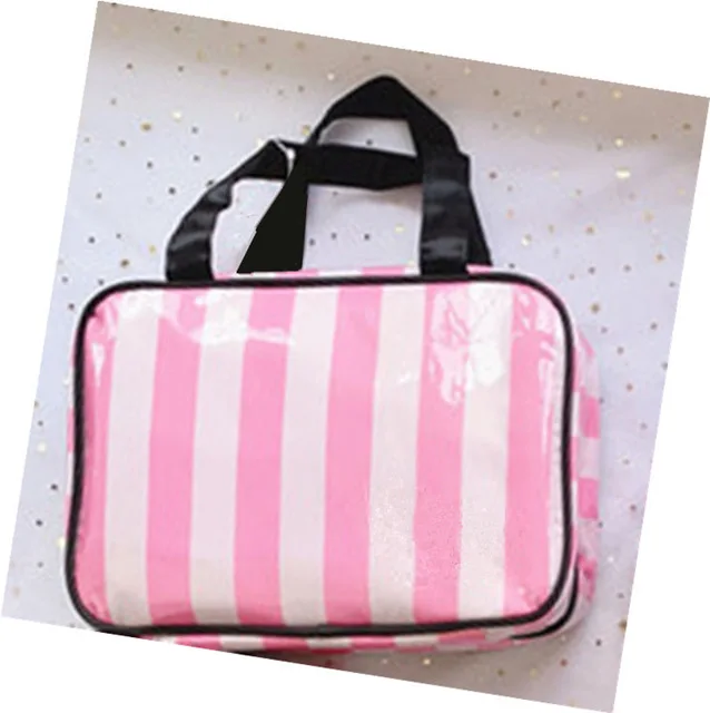 Розовая косметичка в полоску для женщин дорожная органайзер туалетных