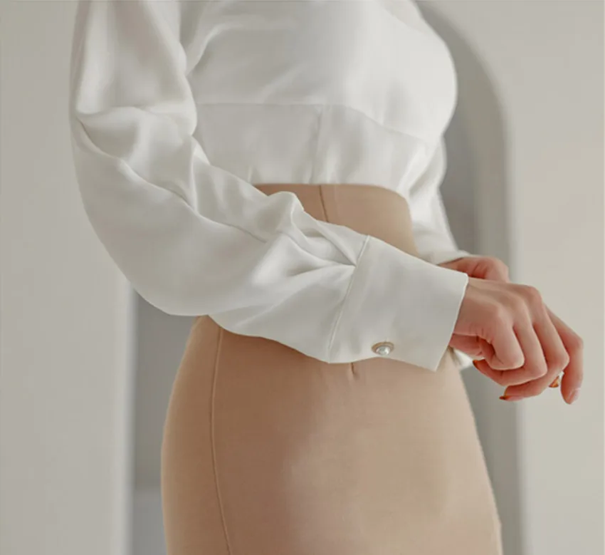 

JSXDHK Winter Office OL Skirt Sets Women Fashion Bow Lantern Sleeve Chiffon White Shirt +High Waist Spit Sheath Suit 2 Piece Set