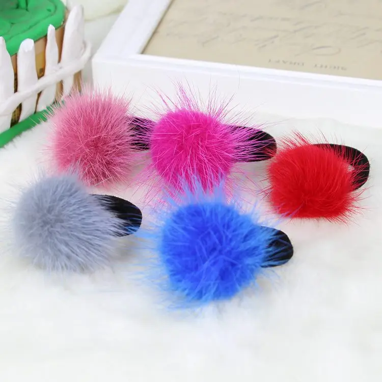 Женская резинка для волос из натурального меха норки с шариками Корейская