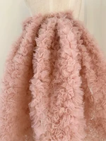 1 yard pleated tulle fabric frilled with 3d pink crushed flowers for couture dresswedding propfree shipping