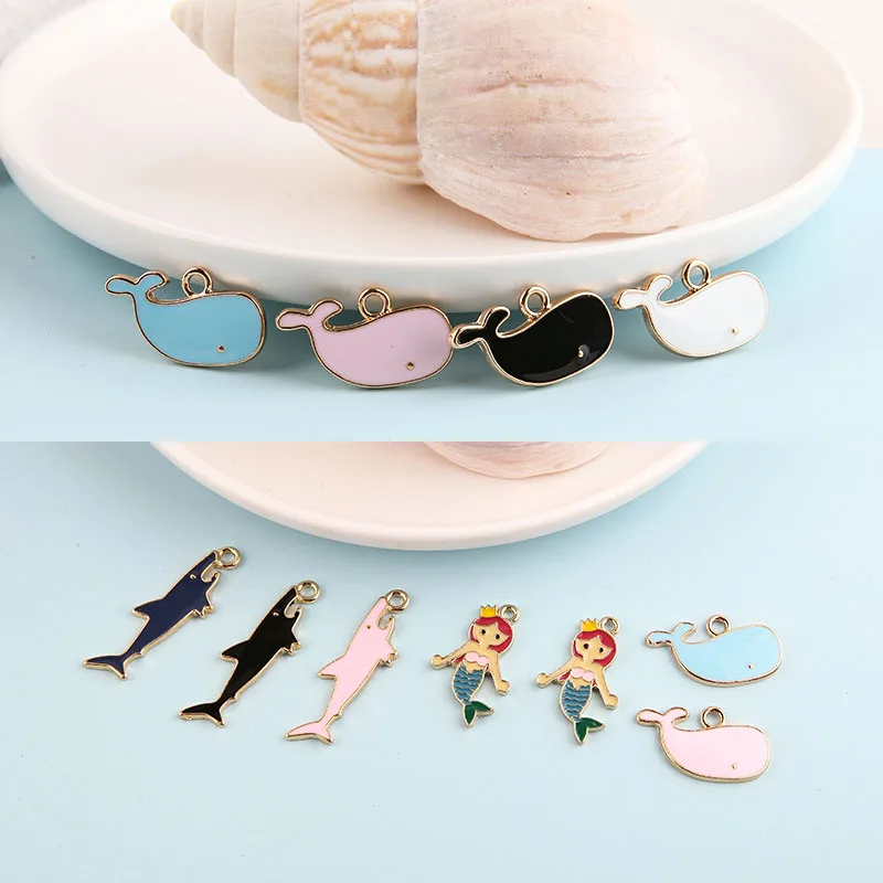 

Kawaii Подвески эмалевый сплав 40 шт. цвета: золотистый тон масло капля животное, Акула, Кит, русалки для девочки серьги подвеска аксессуары для ...