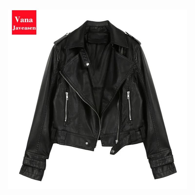 

PU Leather Jacket Women Coat Turn-down Long Sleeve Zipper Epaulet Button Belt Coat Slim Fashion Leather Jacket chaqueta mujer