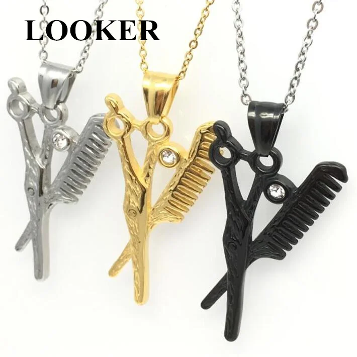 LOOKER модные унисекс панк хип хоп ножницы расческа кулон ожерелье парикмахерский