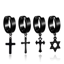 2021 Punk Ear Clip Titanium Steel Earrings For Men Rock Fashion Cross Stud Earrings Cool New Jewelry Pendientes For Women Gifts