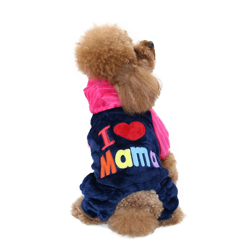 Одежда для домашних животных кофты щенков пальто зимний свитер I LOVE MAMA теплый