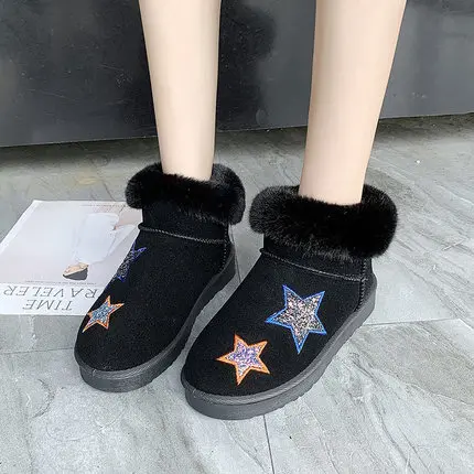 

Snow boots women's 2021 winter fashion all-match fur all-in-one warmth platform and velvet women's boots are one size smaller
