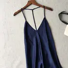 Женская ночная рубашка, летняя темно-синяя Ночная рубашка на бретельках с открытой спиной, 2019