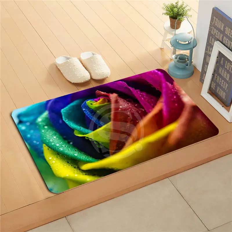 W530L6 Custom Rainbow Rose Flower Watercolor Painting Doormat Home Decor Door mat Floor Mat Bath Mats foot pad #F6 | Дом и сад