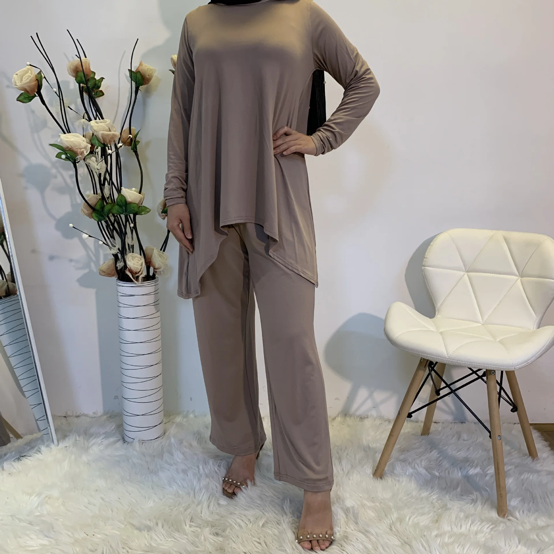 Однотонный комплект из двух предметов и брюк летний женский мусульманский