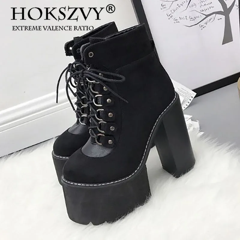 HOKSVZY/2021 г. Зимние женские ботильоны на высоком толстом каблуке повседневная обувь