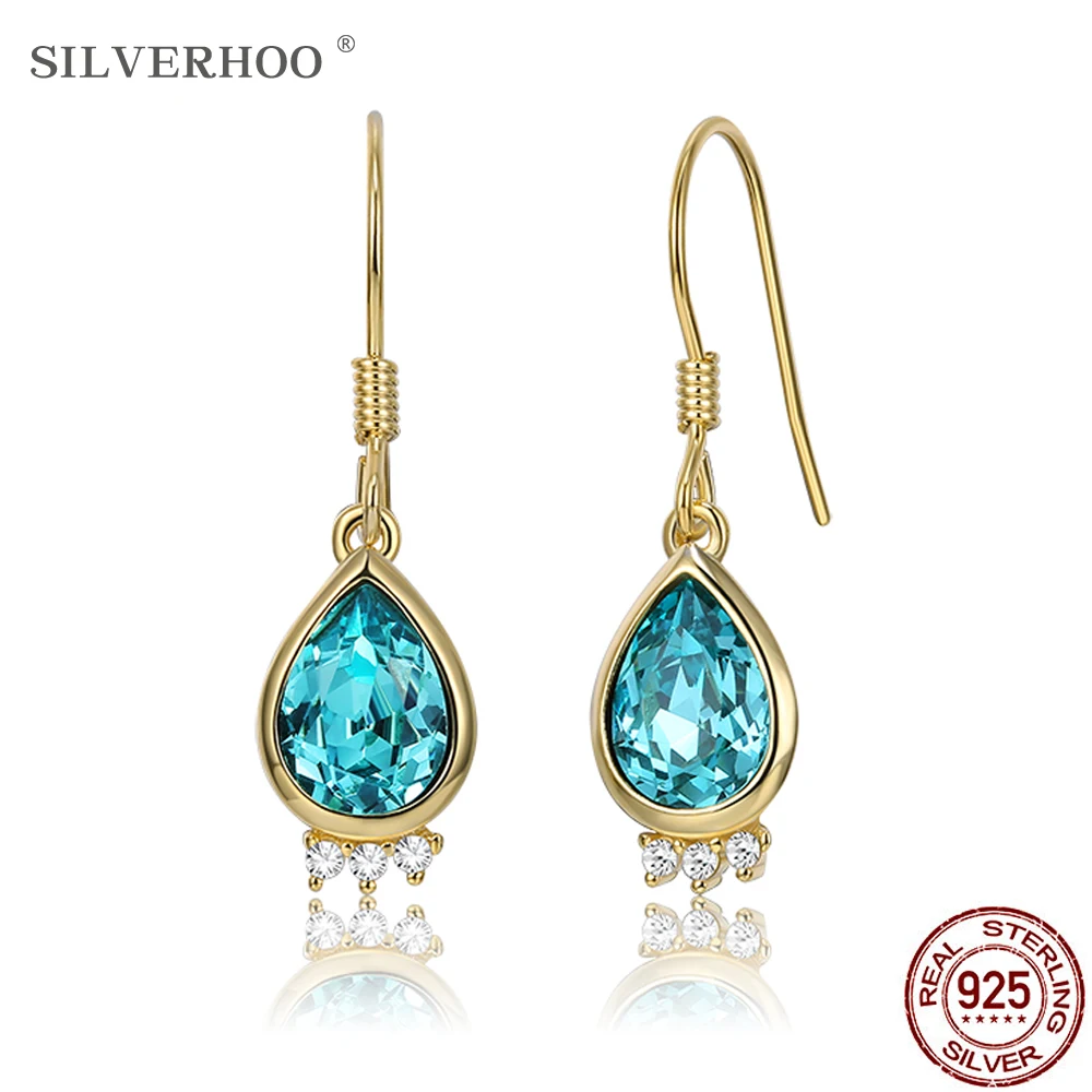 

SILVERHOO 925 Sterling Silver Drop Earrings For Women Demon Eyes Austria Crystal With 5A+ Cubic Zircon CZ Earring Fine Jewelry