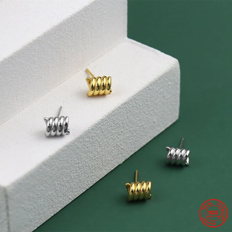 

YIZIZAI Real 925 Sterling Silver Spring Stud Earrings For Women personality Punk Earring Twist Geometric Earings Fine Jewelry