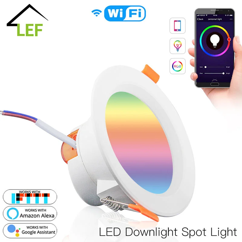 

WiFi Smart LED Downlight Dimming Round Spot Light 7W RGB Color Changing 2700K-6500K Warm Cool Light Work with Alexa Google Home