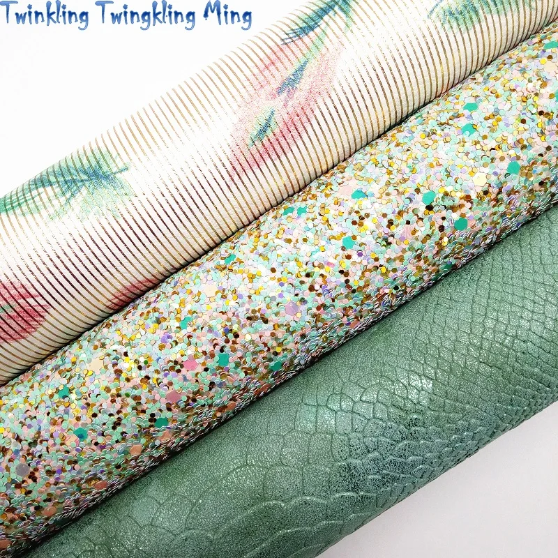 Блестящая Мятная ткань из искусственной кожи ящерицы листы синтетической с