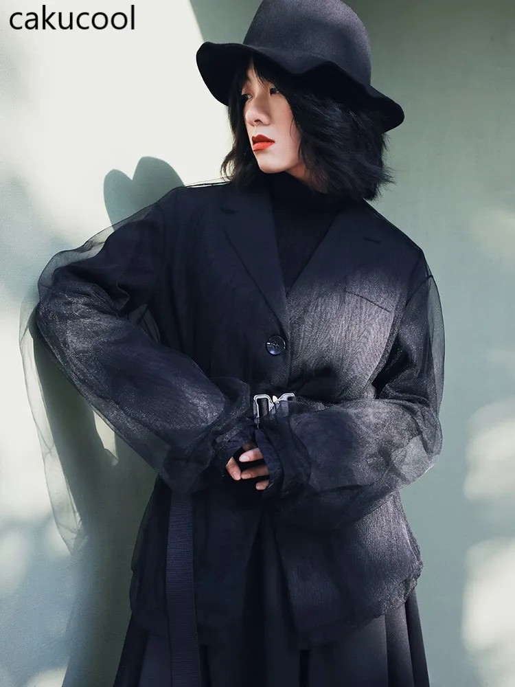 Женский сетчатый комбинированный костюм Cakucool Свободный Повседневный прямой