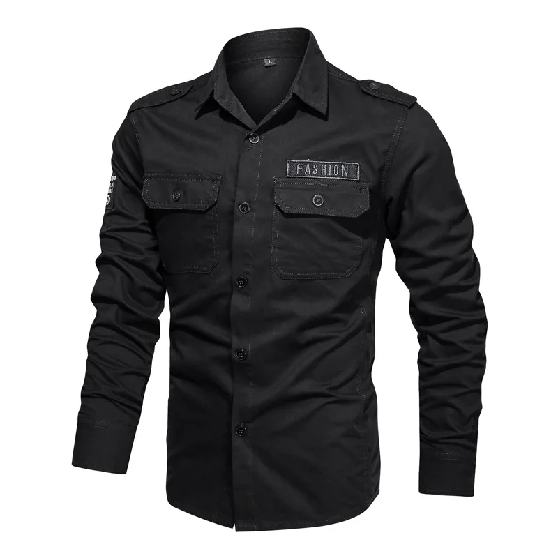 

new Military Men's Casual Shirt male 5xl 6xl 2020 autumn cotton tooling shirts men brand clothing plus size chemise homme AF1907