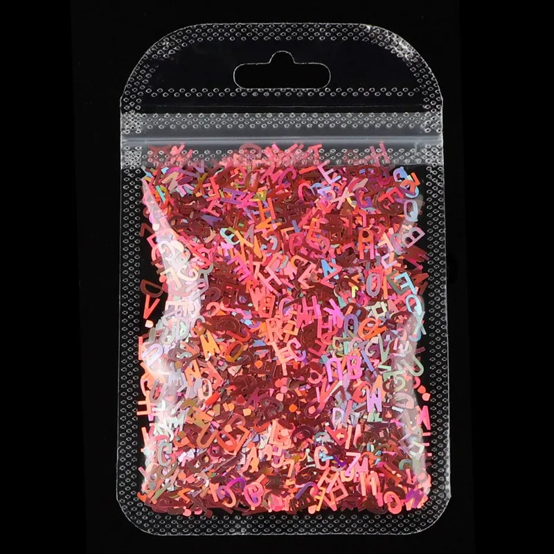 

1Bag Mirror Sparkly letter Nail Sequins Paillette Colors Nail Holographic Glitter 3D Flakes Slices Art Accessories