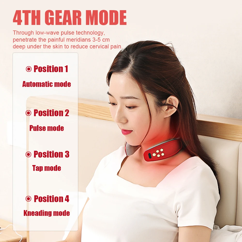 Электрический магнитный импульсный умный 4D массажер для шеи с нагревом