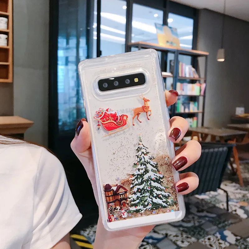 For Samsung Note 10 Plus Cover Christmas Tree Liquid Sand TPU Glitter Back Case for Samsung Note 10 8 9 S8 S9 S10 Plus Coques