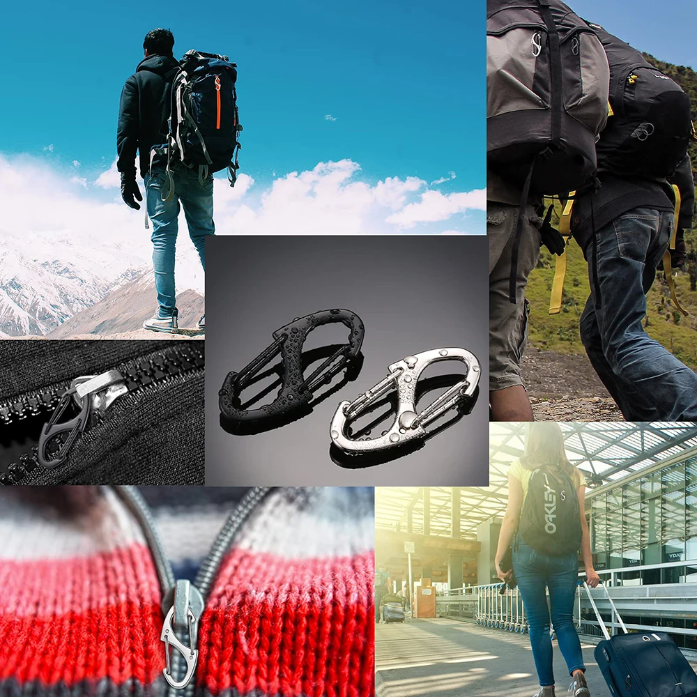 5Pcs Locking Carabiner Keychain 8 Ring Quick Release Clip Metal Buckle Tactical EDC Tools Hiking Climbing Hunting Accessories