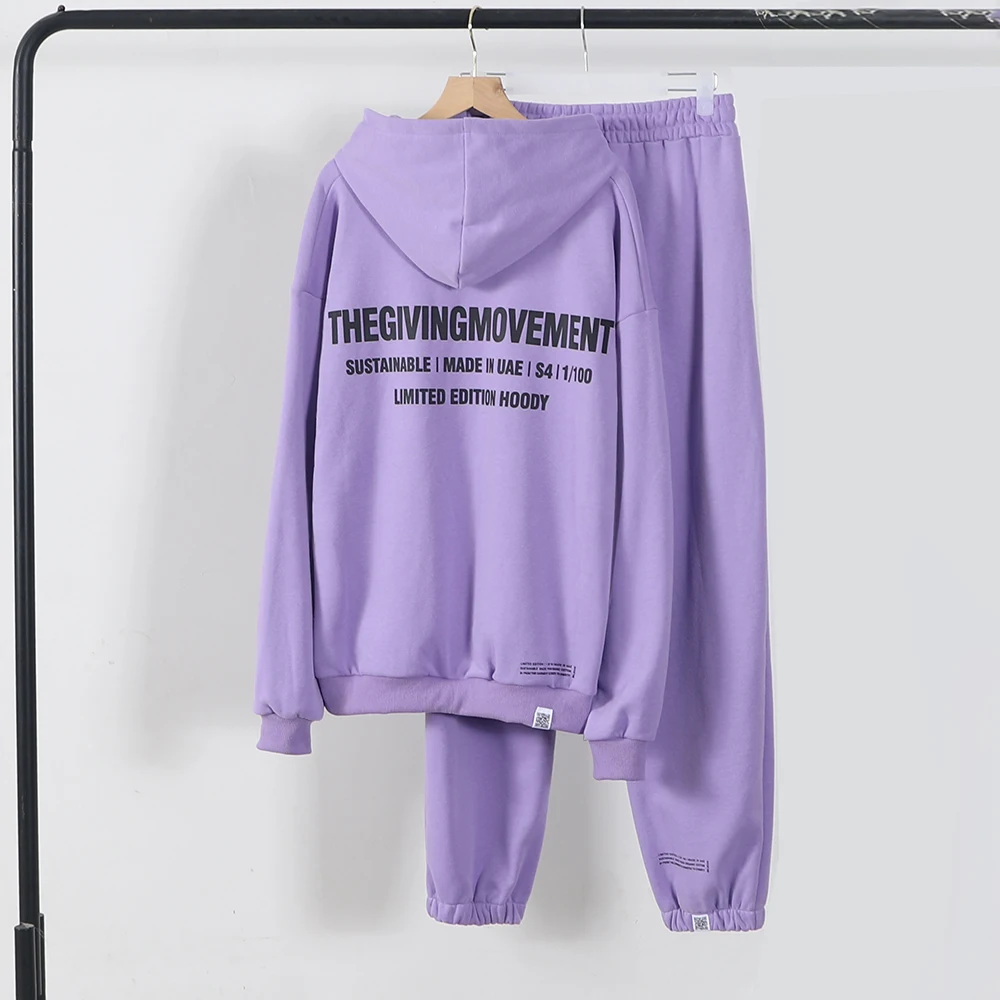 

Женский спортивный костюм из двух предметов, толстовка с капюшоном и штаны для бега, осенняя одежда, 100% хлопок