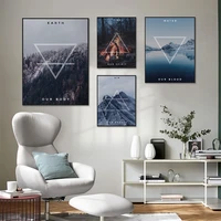 minimalist travel poster snow mountain art print nordic forest canvas painting lake modern wall picture living room home decor