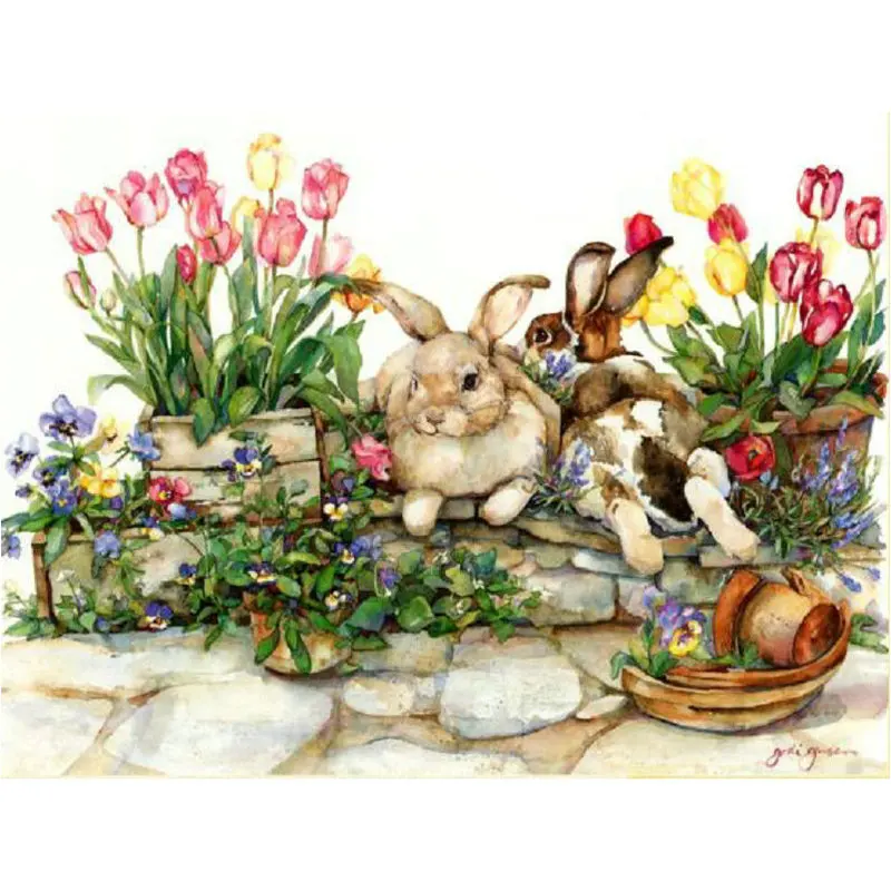 Полноразмерная алмазная живопись вышивка крестиком тюльпан сделай сам кролик