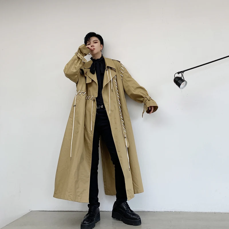 Дизайнерский Тренч на шнурке в стиле пэчворк для мужчин 2021 Весенняя модная