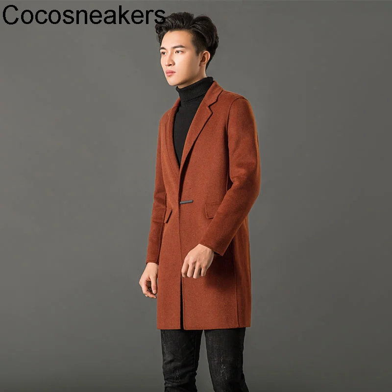

Осенне-зимнее Новое двухстороннее твидовое пальто, Мужская кашемировая ветровка, шерстяное пальто