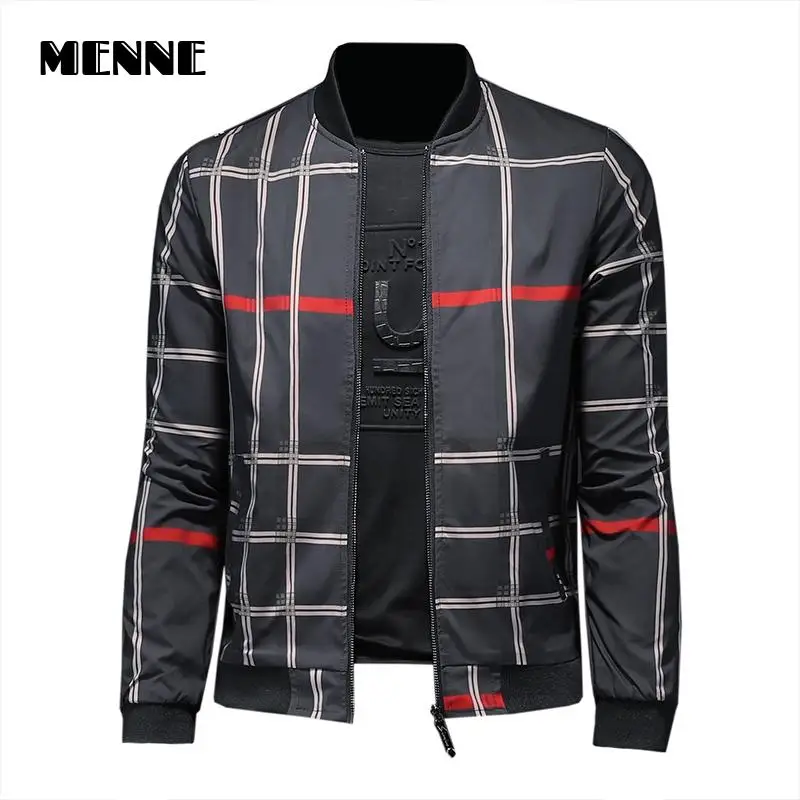 

MENNE New arrival stripe Baseball collar Male jacket Flower pint Men jacket zipper Casual jacket men