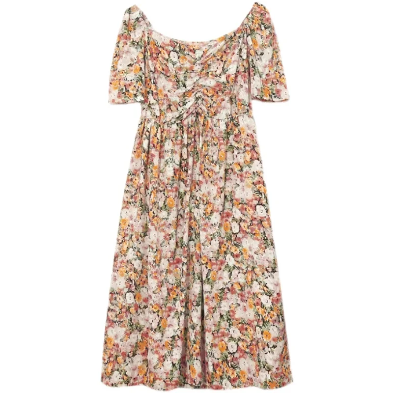 

2021 summer new floral trend fashion French long skirt plus size chiffon temperament dress women