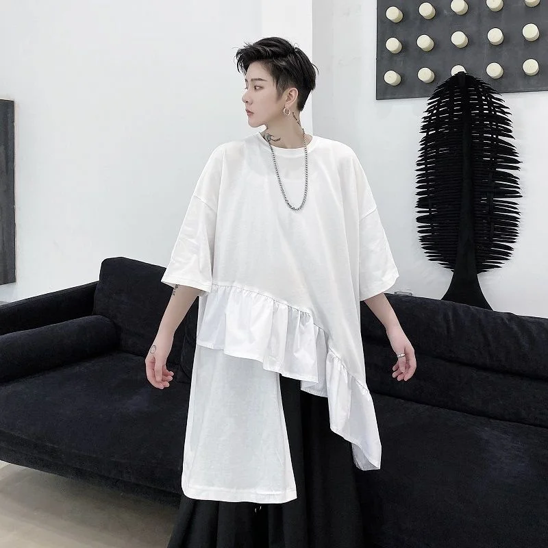 Футболка мужская с коротким рукавом модная простроченная Асимметричная белая