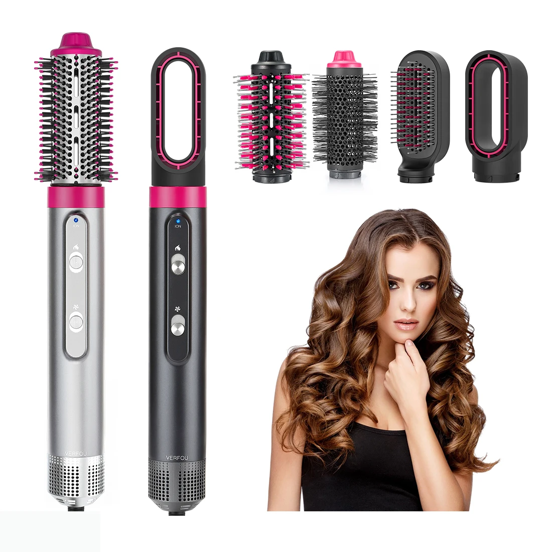 

5 in 1 Hair Dryer Brush, Blow Dryer Comb Styler Ionic Hot Air Brush Hair Straightener Curly Ion Hair Roller Detachable Brush Kit