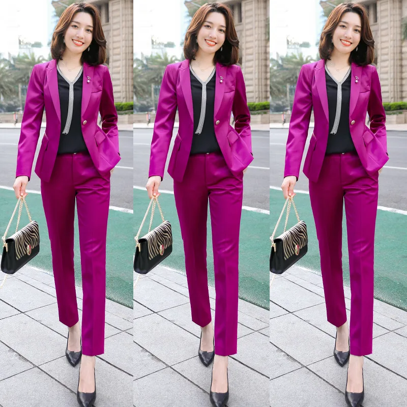 

plus size new fashion casual suit Office lady pant suits for women blazer set jacket ol suit work uniform pants suit women suits